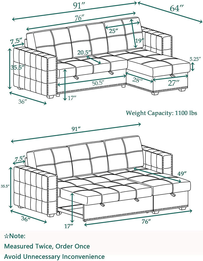 Velvet Sleeper Sofa Sectional Sofa Bed with Storage
