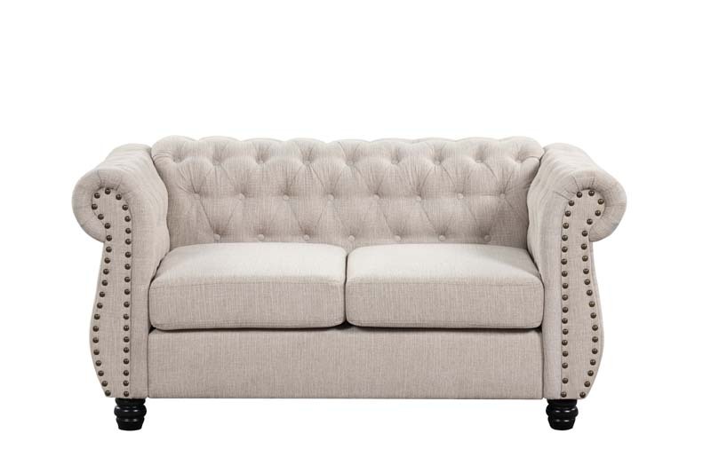 Linen Chesterfield Sofa Set With Roll Arms