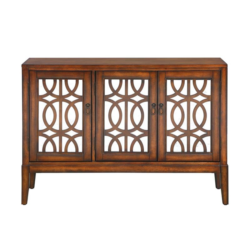 Accent Chest and Cabinet Sideboard with Framed Mirror Doors, 2 Adjustable Shelves Entryway Serving Wine Storage in Cherry