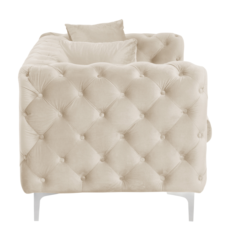 Contemporary Love Seat with Deep Button Tufting Dutch Velvet - Beige