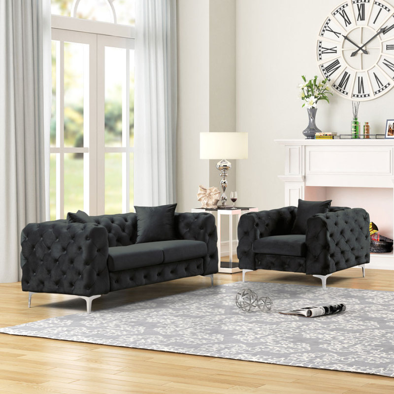 Contemporary Sofa  with Deep Button Tufting Dutch Velvet