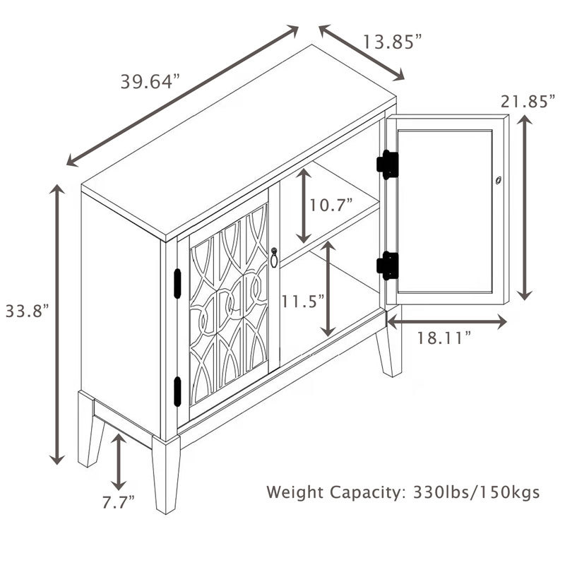Accent Chest and Cabinet Sideboard with Framed Mirror Doors, Adjustable Shelves  Entryway Serving Wine Storage，34 Inch