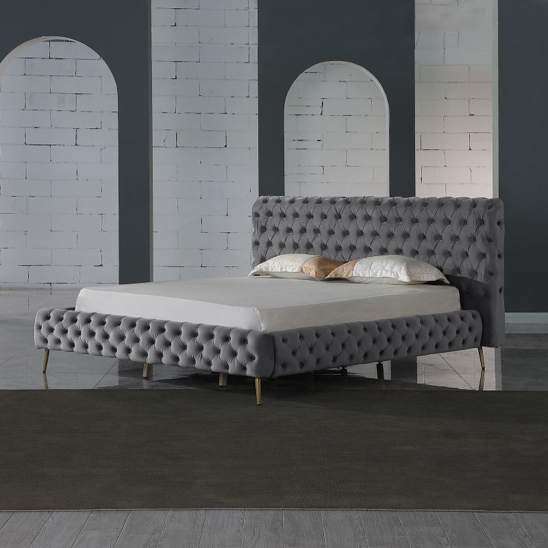 Queen Contemporary Tufted Bed Frame - Grey