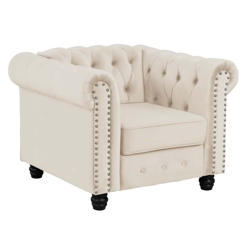 Chesterfield Furniture Chair and Sofa Sets 2 Pieces Velvet - Beige
