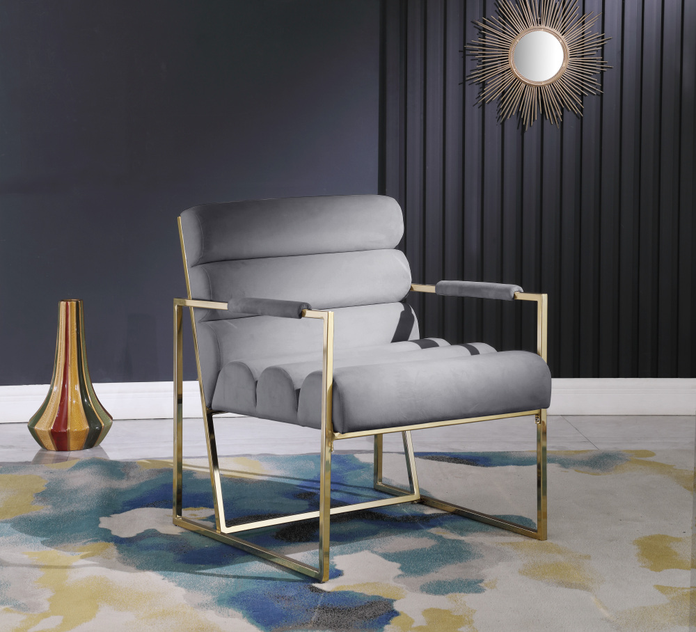 Italian Light Luxury Accent Chair, Contemporary Velvet Upholstered