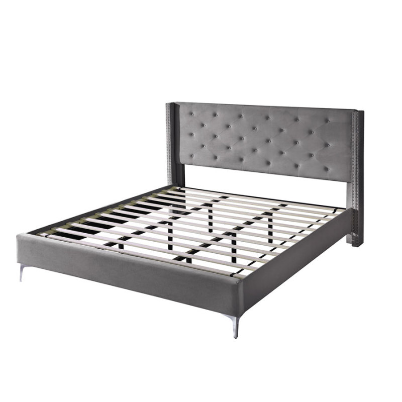 Queen/California King/ King size Velvet Bed Frame Upholstered Platform Bed-Gray