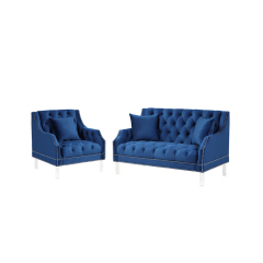 Living Room Couches Set  Slope Arm Chair and Loveseat -Blue