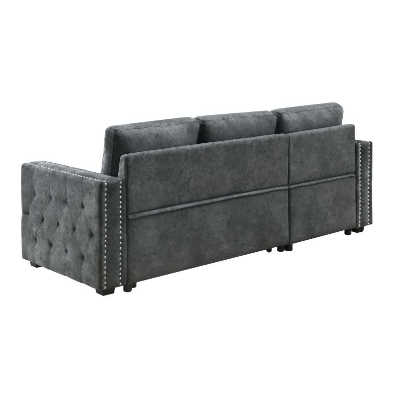 Velvet Reversible Sleeper Sectional Sofa with Storage in Black