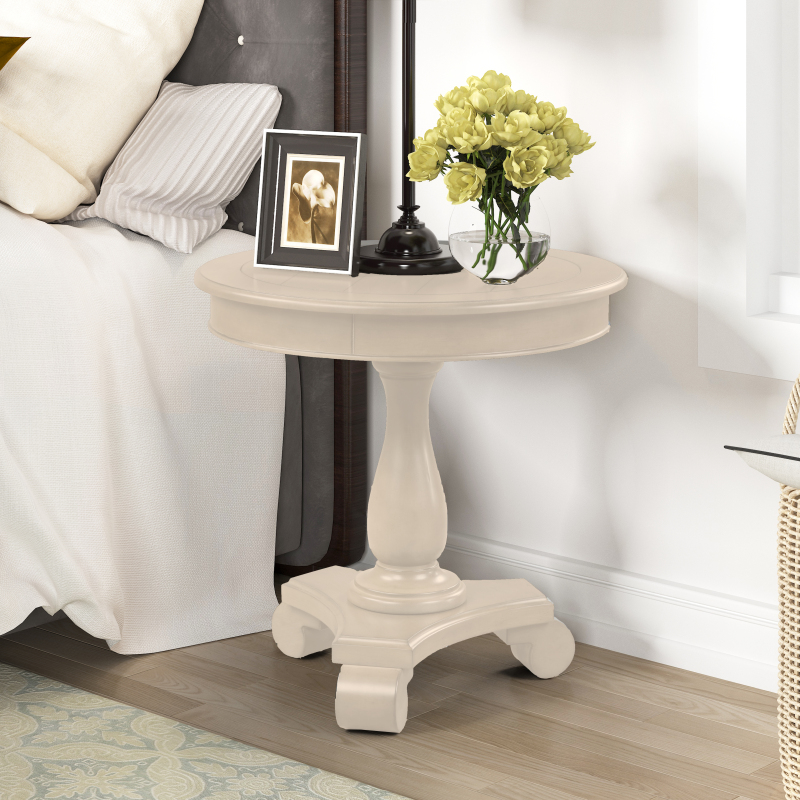 Round End Table Small Wood Pedestal Side Table