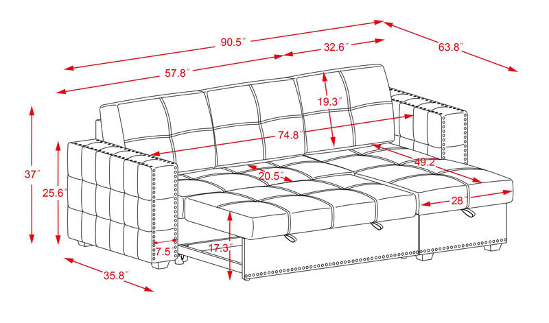 Velvet Sectional Sofa Bed with Storage and Pull Out Bed in Blue
