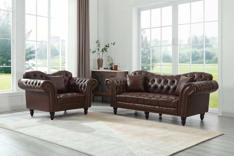 Chesterfield Leather Sofa Set Tufing Button Design