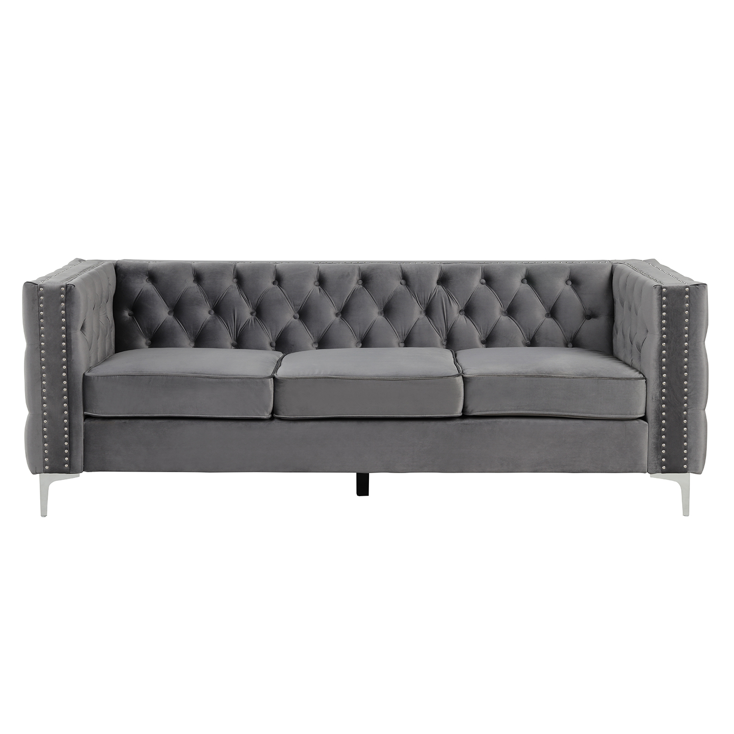 Couches for Living Room 3 Pieces Velvet  - Grey