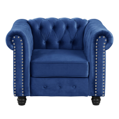 Contemporary Accent Sofa Chair with Deep Button Tufting Dutch Velvet  - Blue