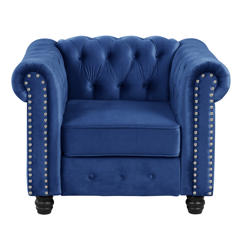 Contemporary Accent Chair with Deep Button Tufting Dutch Velvet  - Blue