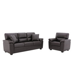 Sofa Collection 2 Pieces  Flared Arm PU Leather Mid-Century Modern Upholstered Sofa in Chocolate Brown