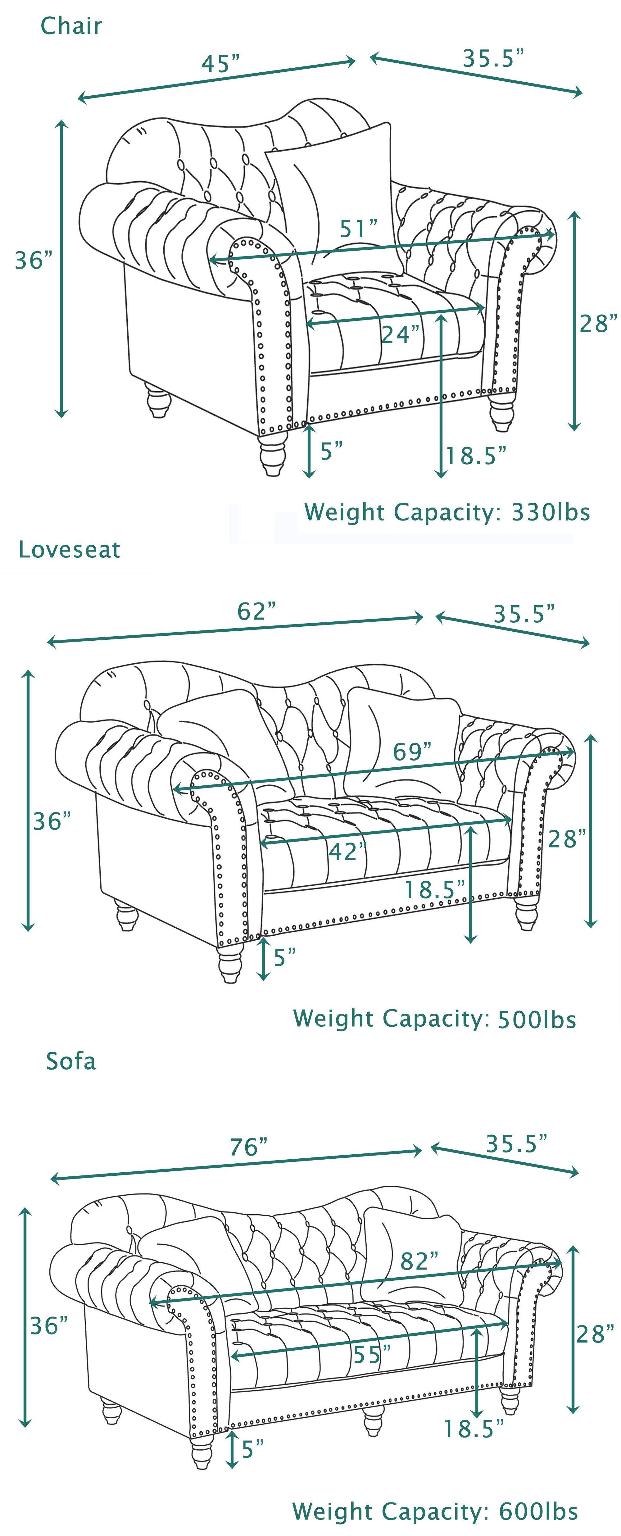3 Pieces Luxury Classic America Chesterfield Tufted Camel Back - Grey