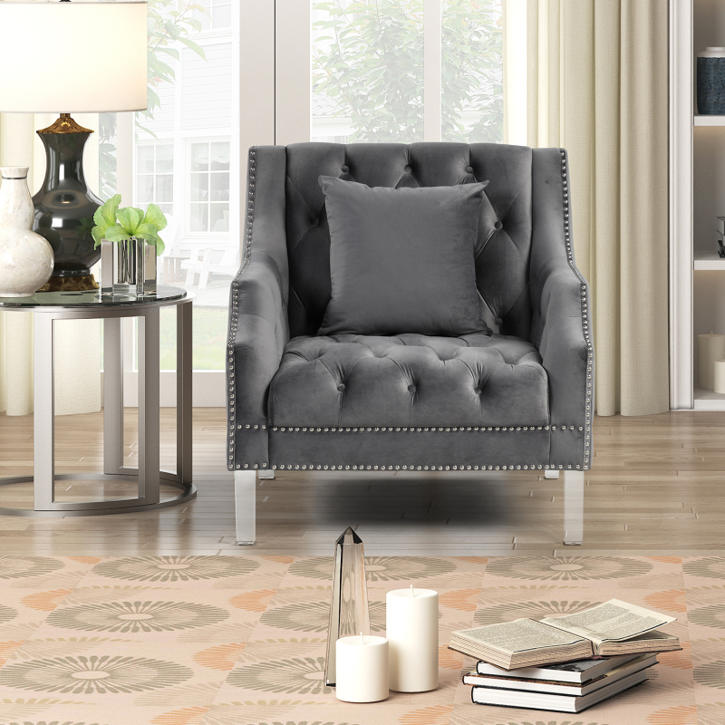 Living Room Couches Fabric Dutch Velvet Chair-Gray