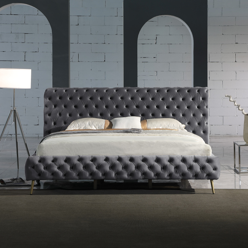 King Contemporary Tufted Bed Frame - Grey