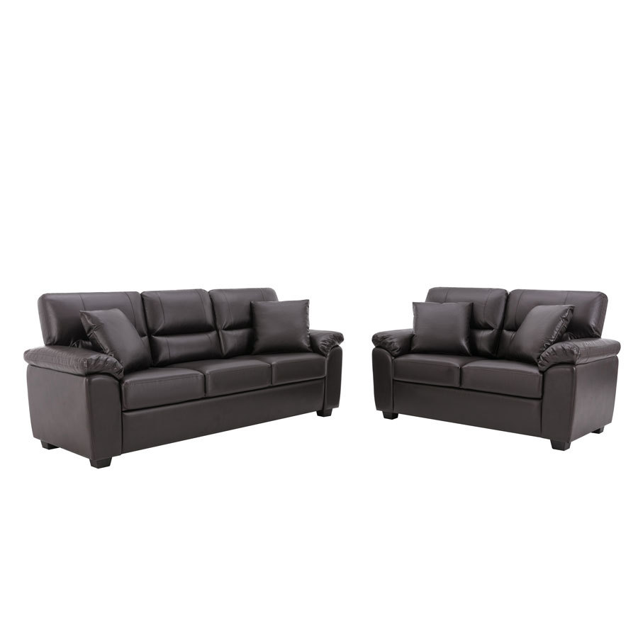Sofa Collection 2 Pieces  Flared Arm PU Leather Mid-Century Modern Upholstered Sofa in Brown