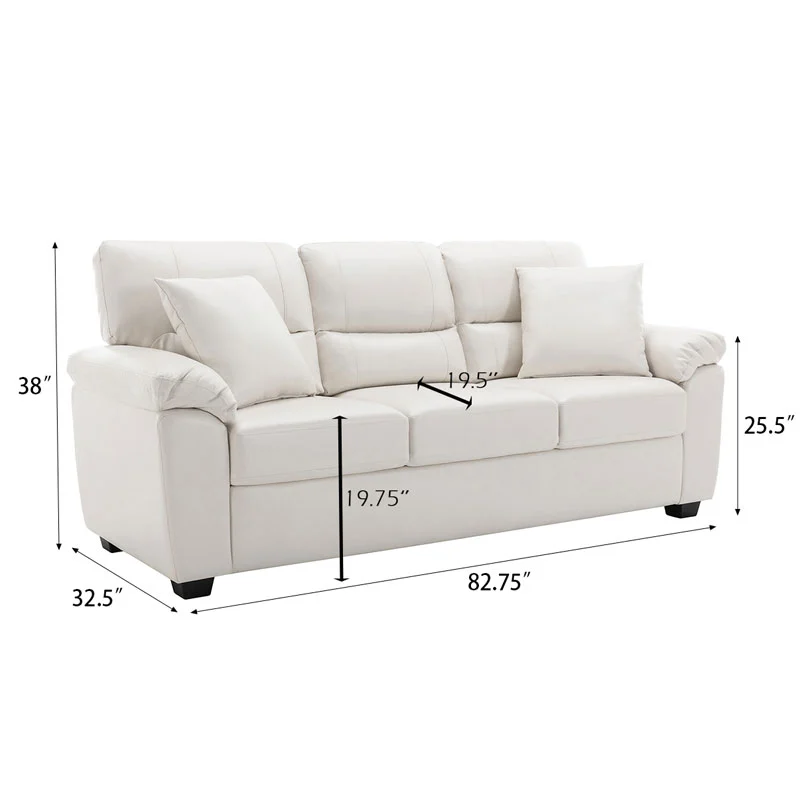 Sofa Collection 2 Pieces  Flared Arm PU Leather Mid-Century Modern Upholstered Sofa in White