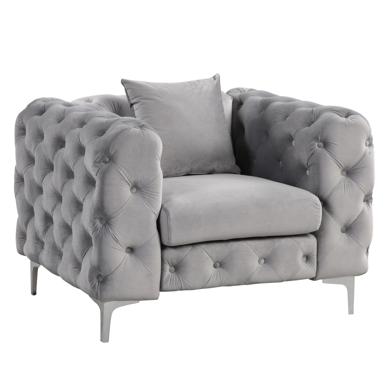 Contemporary Sofa  with Deep Button Tufting Dutch Velvet - Silver Grey