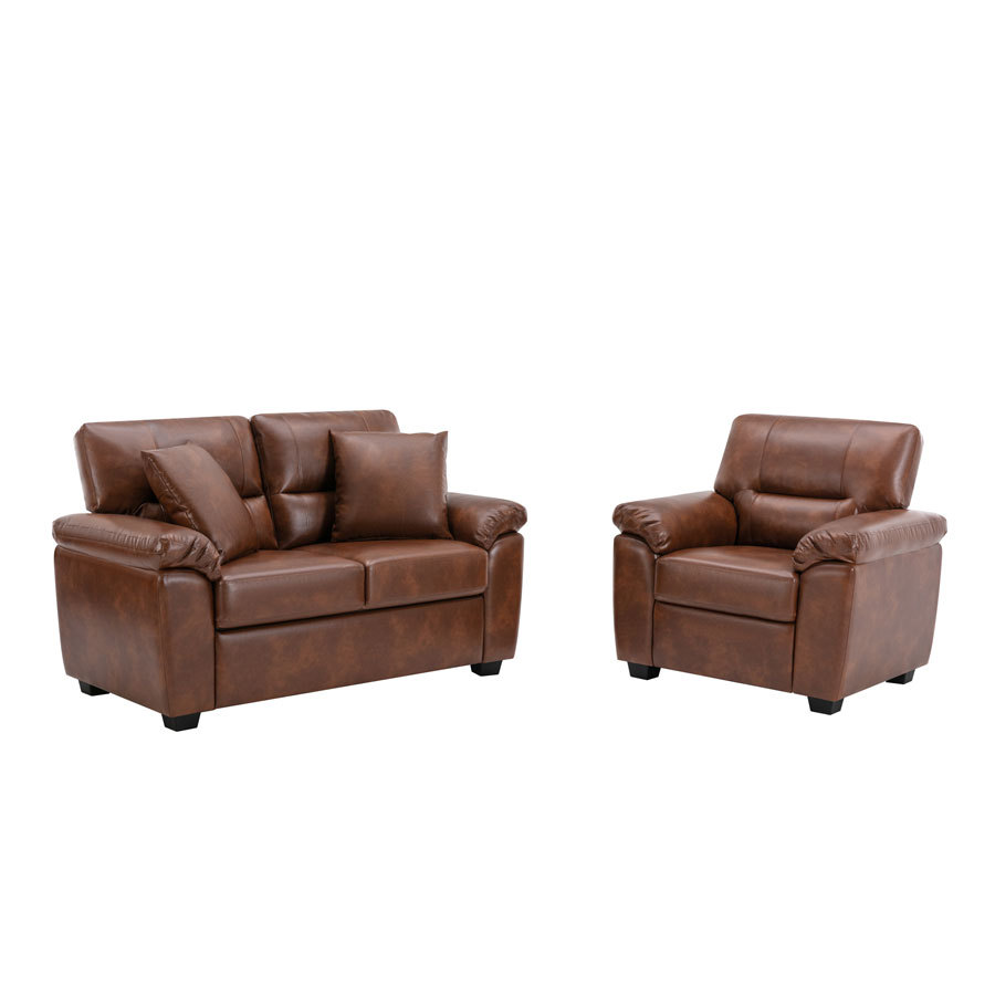 Sofa Collection 3 Pieces  Flared Arm PU Leather Mid-Century Modern Upholstered Sofa