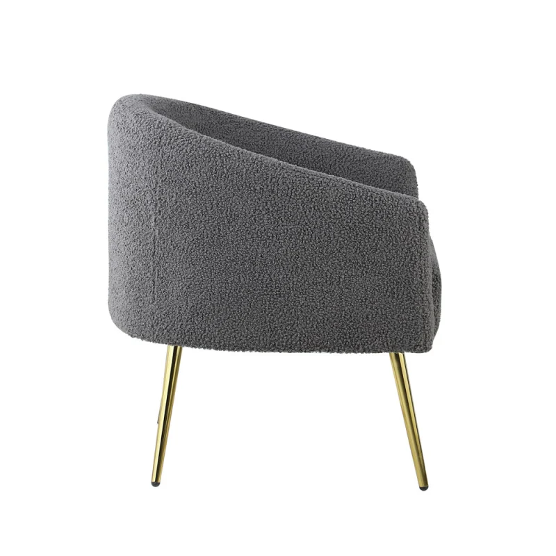 Sherpa Accent Chair Grey Lamb Fleece Armchair  with Barrel Backrest