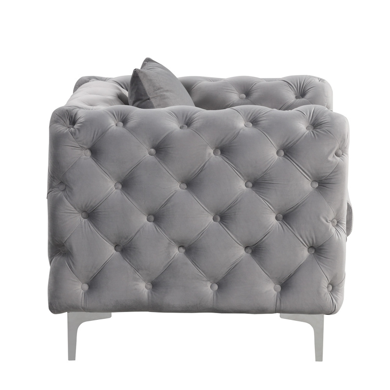 Contemporary Sofas Set with Button Tufting Dutch Velvet - Grey