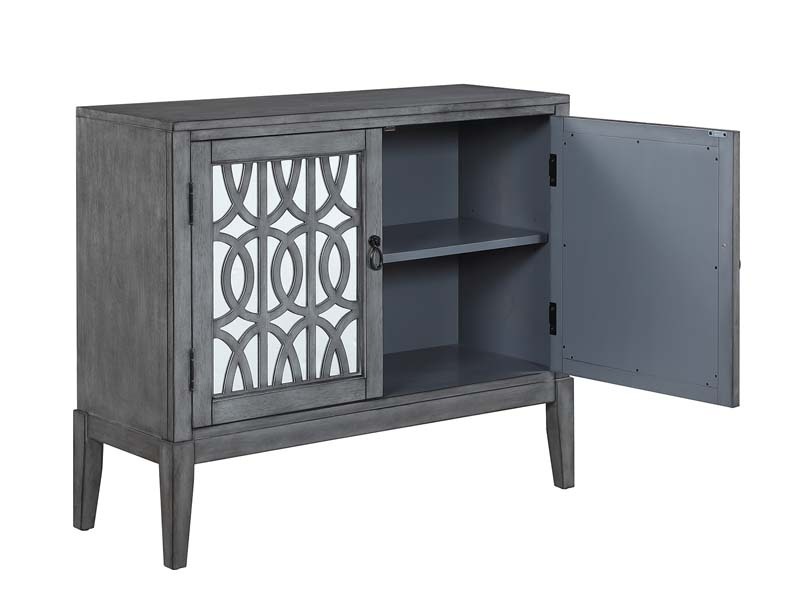 Sideboard Buffets Kitchen Storage Cabinet with Framed Mirror Doors, 3 Door Adjustable Shelves Accent Display Storage Distressed Console Cabinet for Entryway Living Room (Grey)