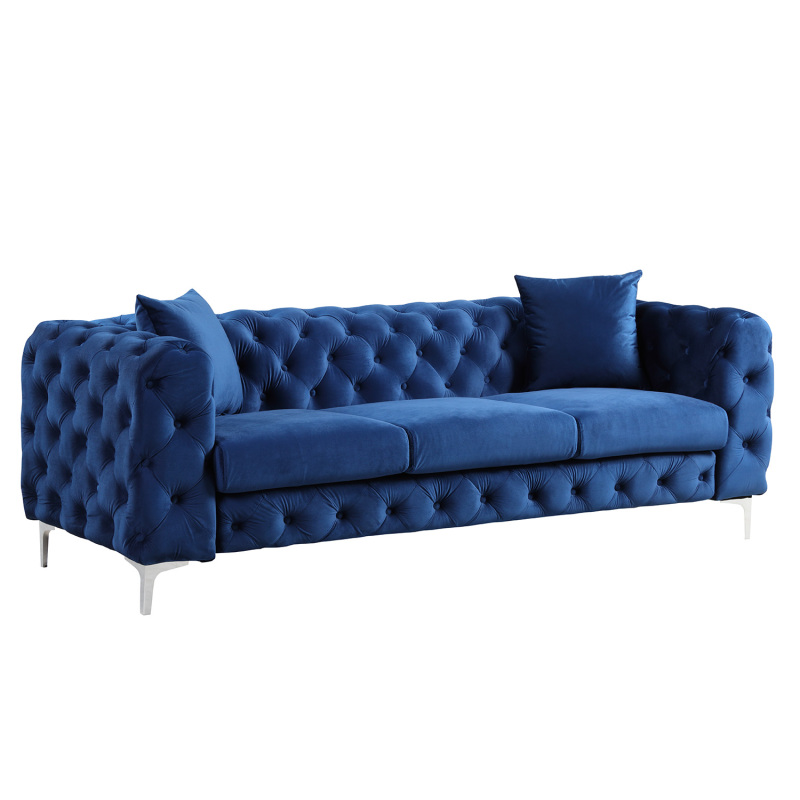 2 Pieces Contemporary Sofa and Chair with Deep Button Tufting Dutch Velvet - Navy Blue