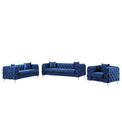 Contemporary Sofa with Deep Button Tufting Dutch Velvet - Navy Blue