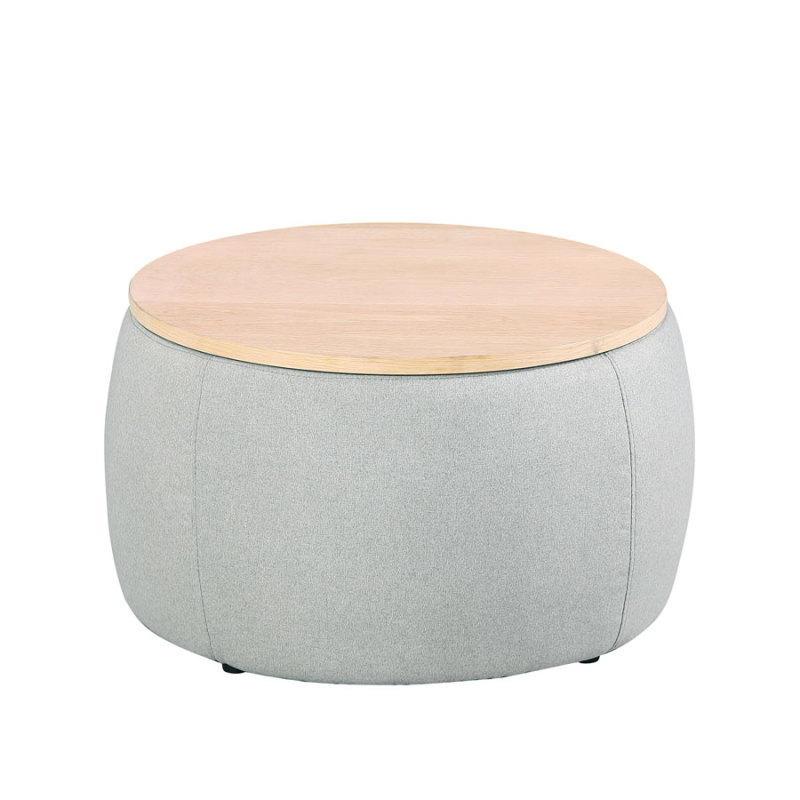 Round Storage Ottoman Coffee Table Footstool with Wood Cover for Living Room