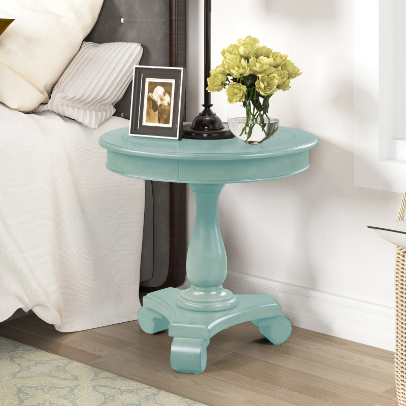 Round End Table Small Wood Pedestal Side Table