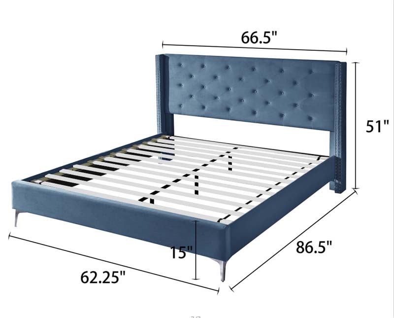California King/ King size Velvet Bed Frame Upholstered Platform Bed