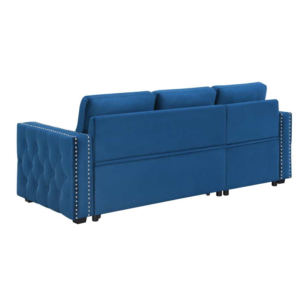 Velvet Reversible Sleeper Sectional Sofa with Storage in Blue
