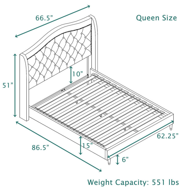 Queen/California King/ King size Velvet Bed Frame Upholstered Platform Bed-Beige