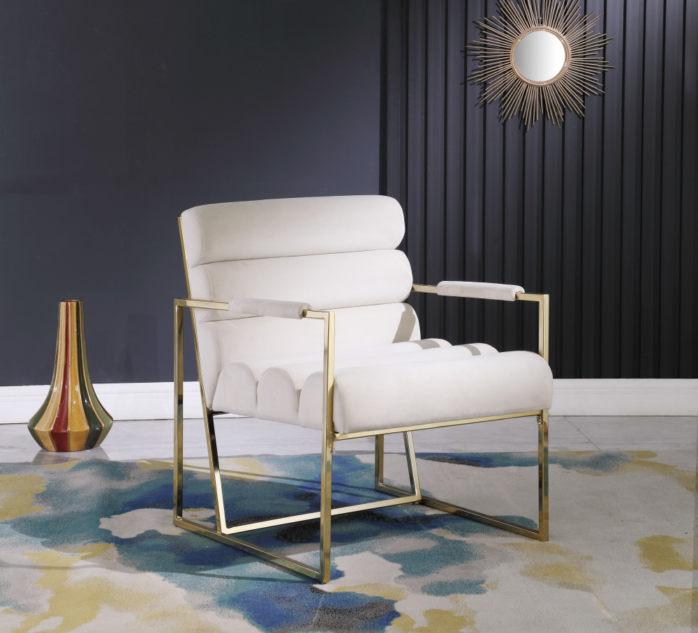 Italian Light Luxury Accent Chair, Contemporary Velvet Upholstered - Beige