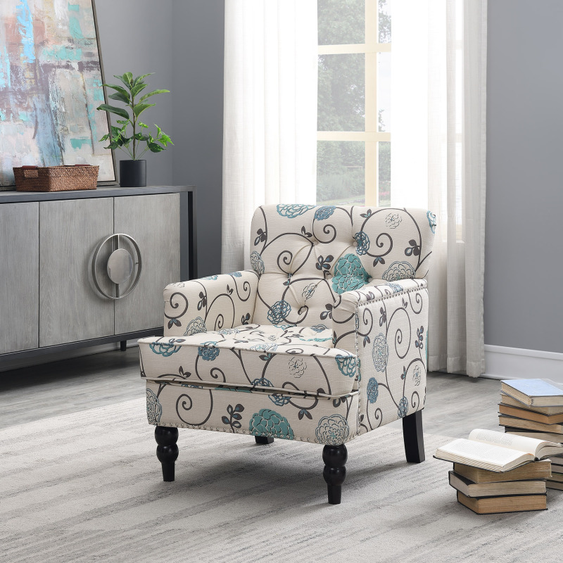 Linen Fabric Club Chair Floral