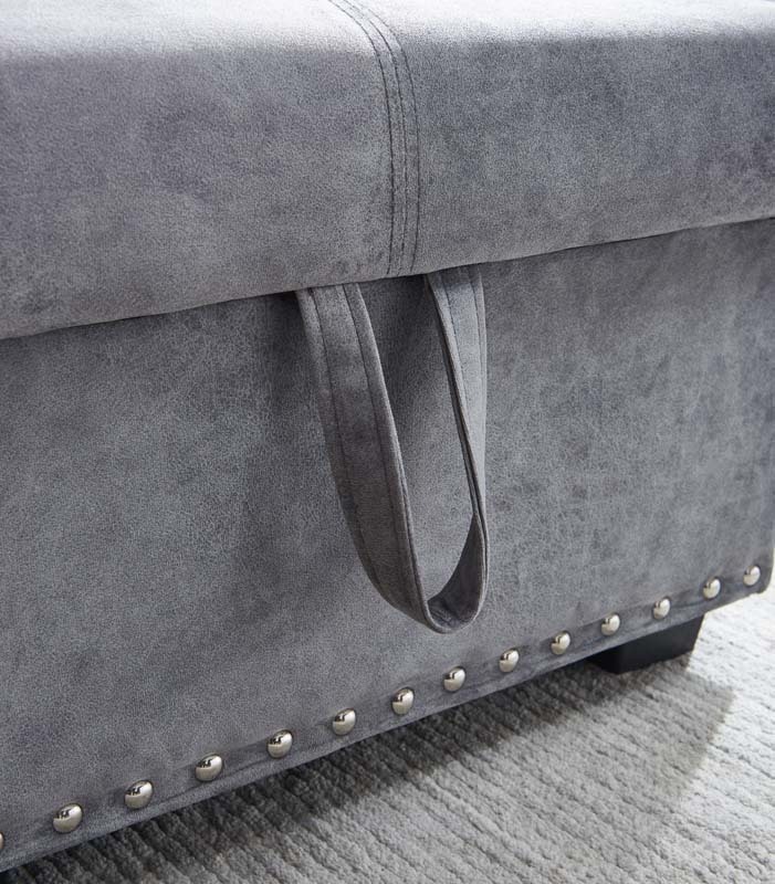 Velvet Sectional Sofa Bed with Storage and Pull Out Bed in Gray
