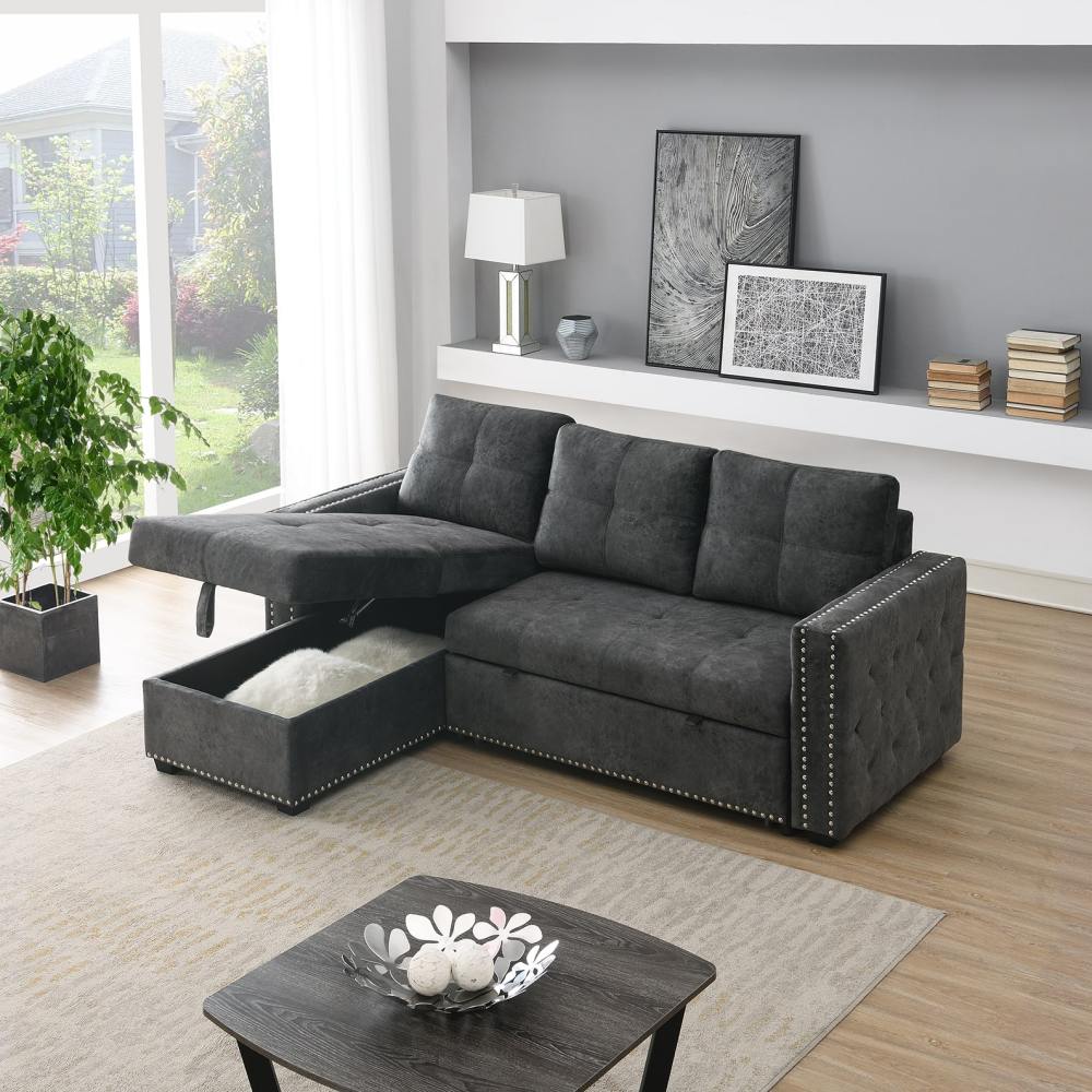 Velvet Sleeper Sofa Sectional Sofa Bed with Storage
