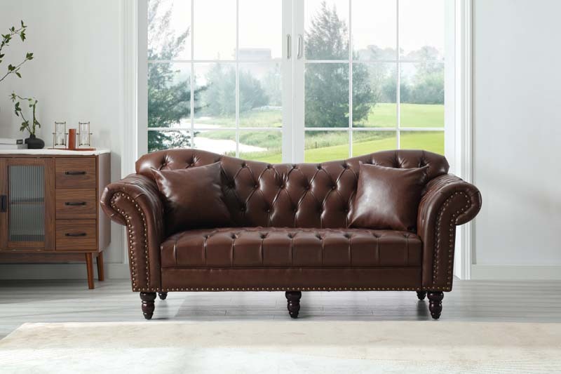 Chesterfield Leather Sofa Set Tufing Button Design