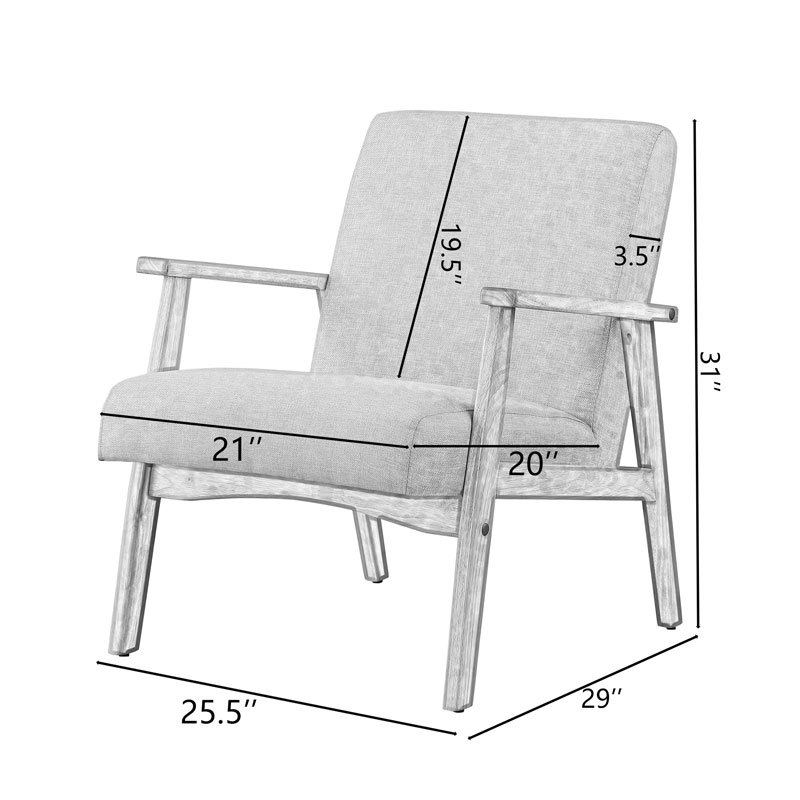 Mid Century Armchair with Wood Frames Linen Upholstered Accent Chair for Living Room