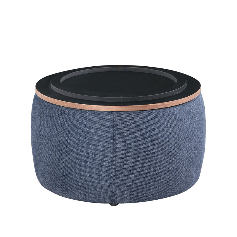 Round Storage Ottoman Coffee Table Footstool with Wood Cover for Living Room