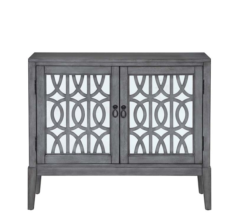 Sideboard Buffets Kitchen Storage Cabinet with Framed Mirror Doors, 3 Door Adjustable Shelves Accent Display Storage Distressed Console Cabinet for Entryway Living Room (Grey)