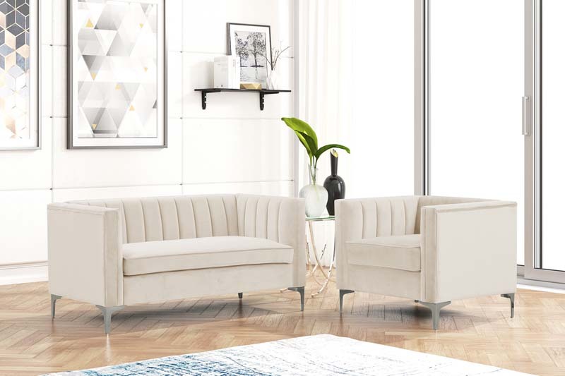 3 Pieces Modern Channel Tufted Velvet Living Room Sets