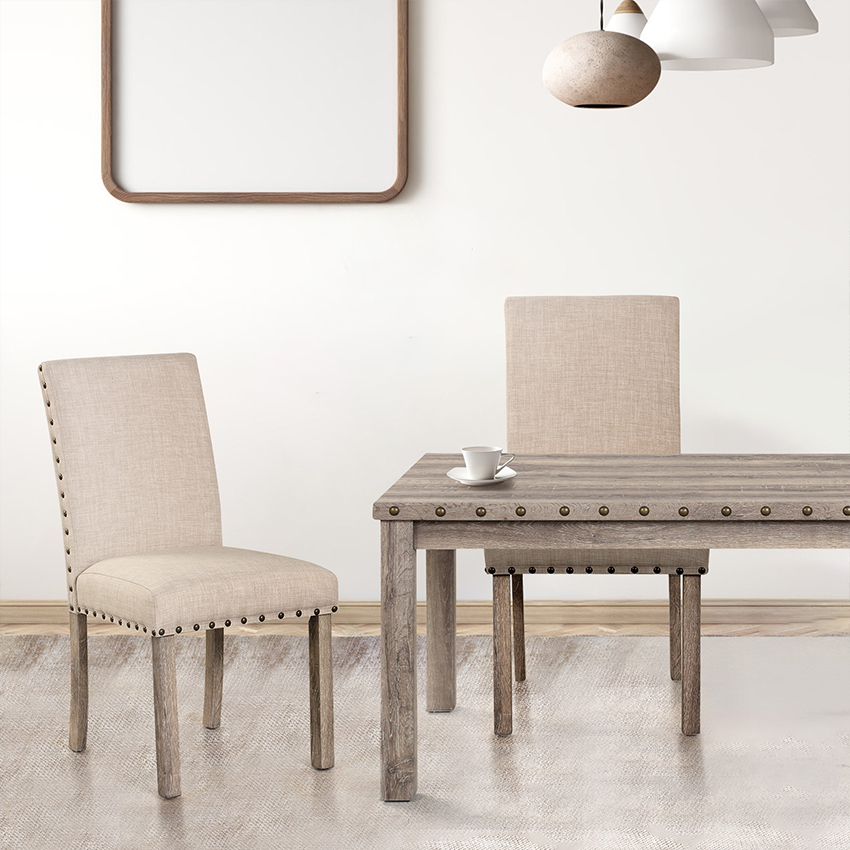 Log Rural Style Dining Table Set Dining Table and Chair Set with a Combination of Linen and Solid Wood