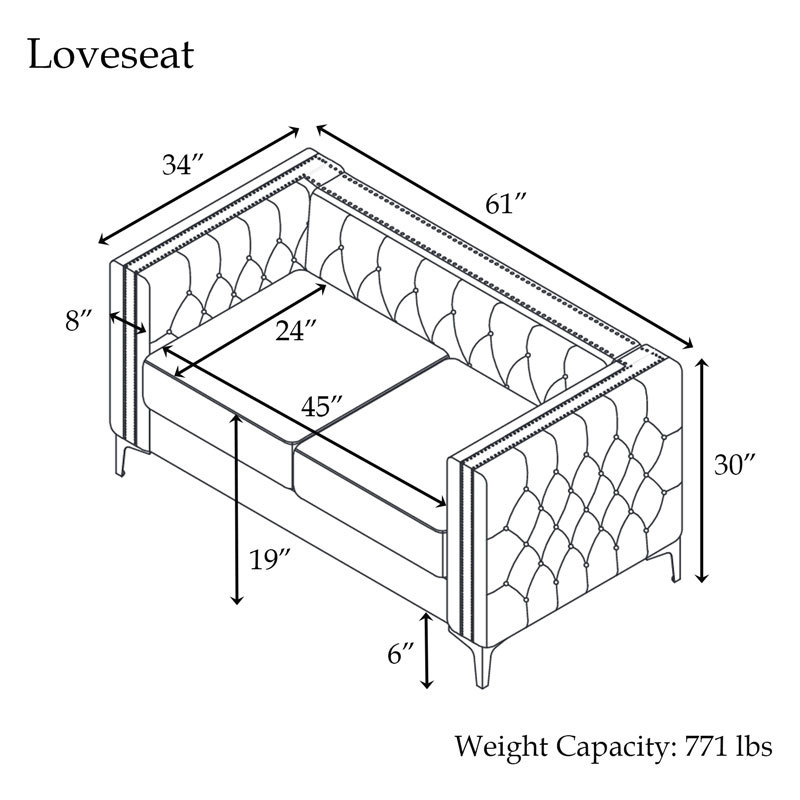 Modern Loveseat with Deep Dutch Velvet - Beige