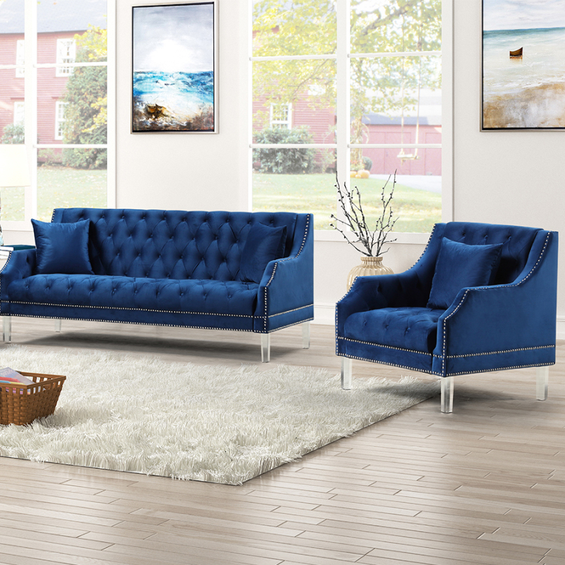 Living Room Couches Set  Slope Arm Chair and Sofa -Blue