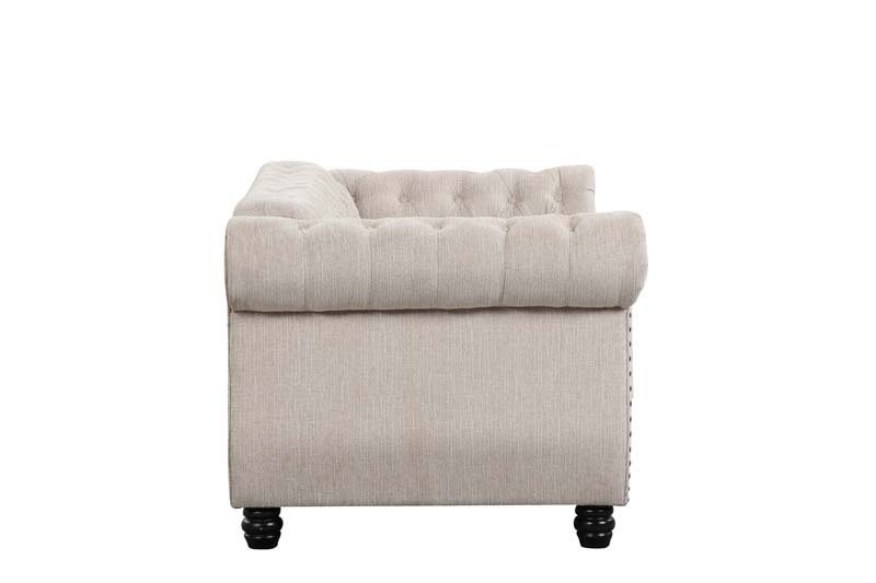 Linen Chesterfield Sofa Set With Roll Arms