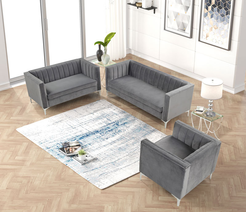 3 Pieces Modern Channel Tufted Velvet Living Room Sets